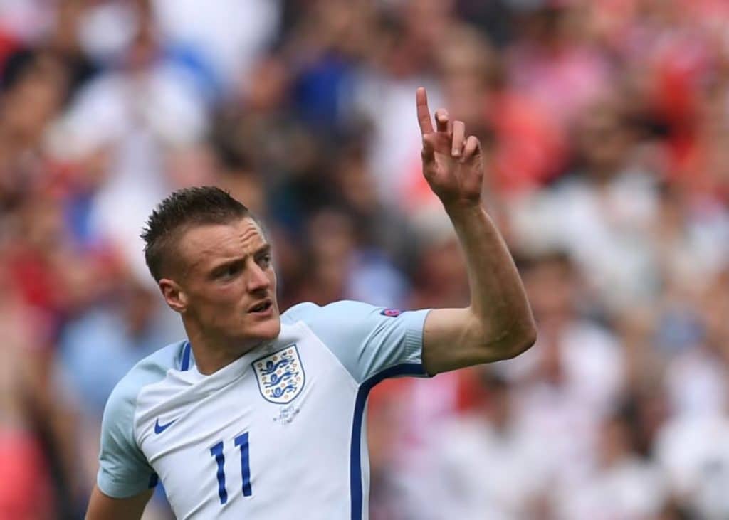 Jamie Vardy in an England shirt.