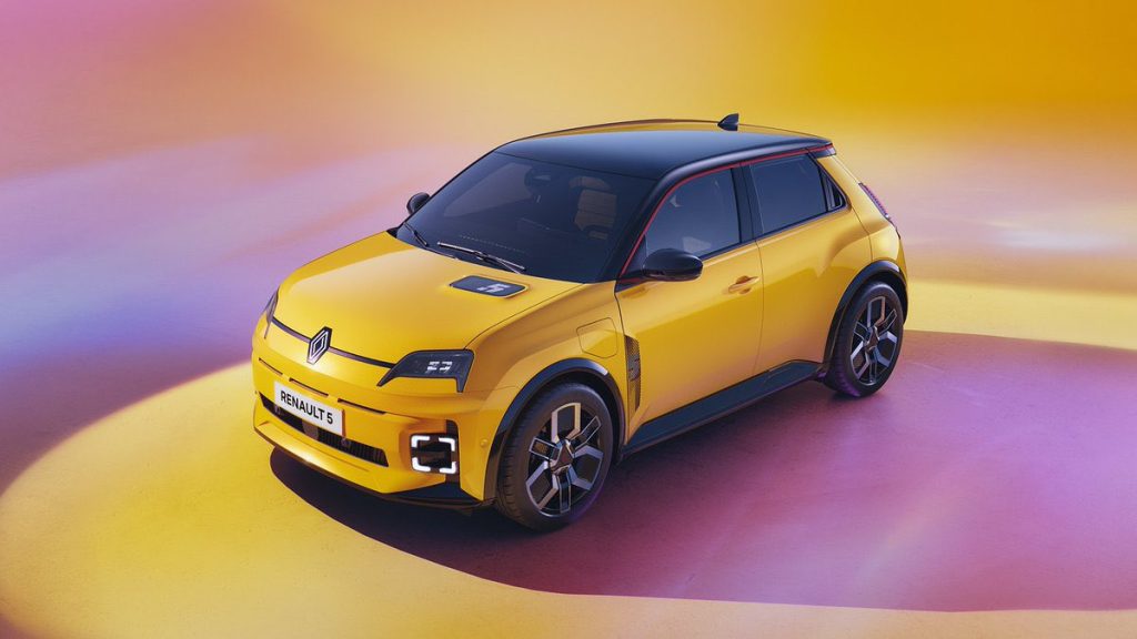 Each colour represents the colours of the brand new Renault R5 E-Tech electric car.